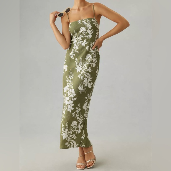 Reformation Frankie Floral Linen Dress in green size 0